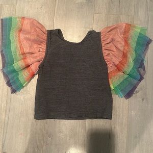 Cavalier Striped Shirt with Rainbow Tulle sleeves Size 5/6